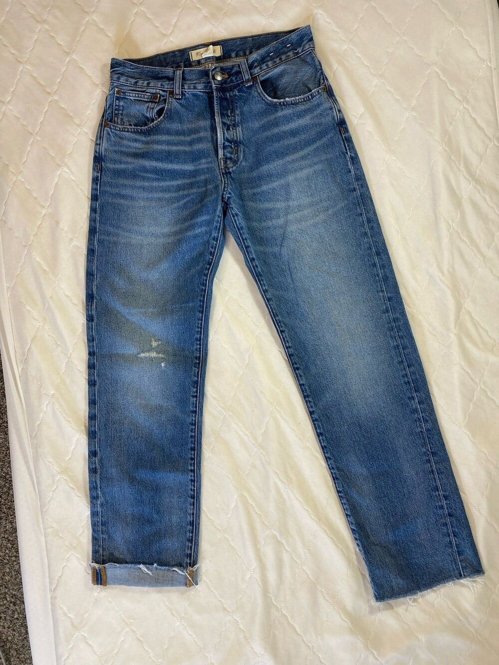 Madewell The Dean Easy Straight Jeans Women’s Size 25 Raw Hem Button Fly Blue